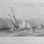R. Y. S. yachts off Calshot Castle, rounding the flag-buoy.