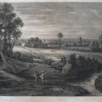 Open landscape with two figures and a dog