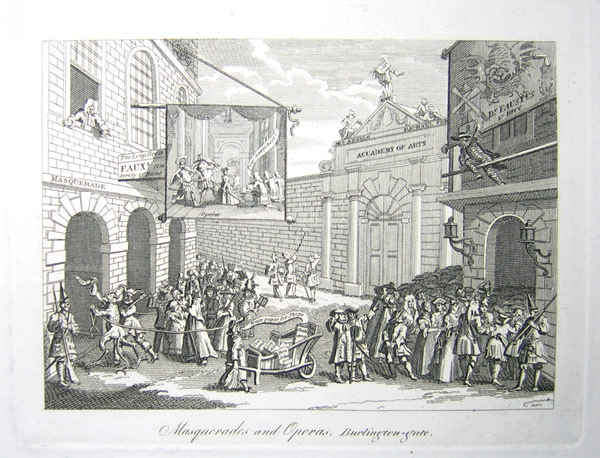 William Hogarth,  Masquerades and Operas, Burlington-gate.