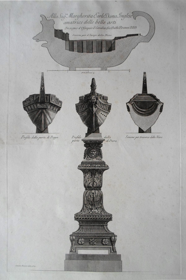 Giovanni Battista Piranesi Prints - Vasi, Candelabri. Marble Trireme supported by an ornamental pedestal. Wilton Ely 1001