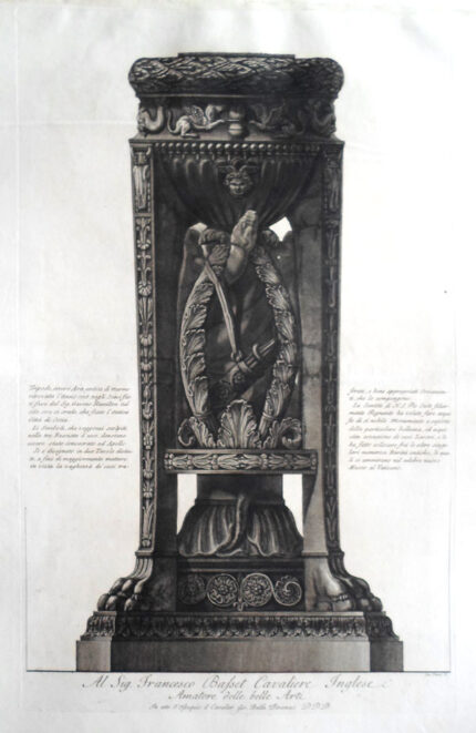 Giovanni Battista Piranesi Prints - Vasi, Candelabri. Marble Tripod found at Ostia by Gavin Hamilton in 1775l. Wilton Ely 947
