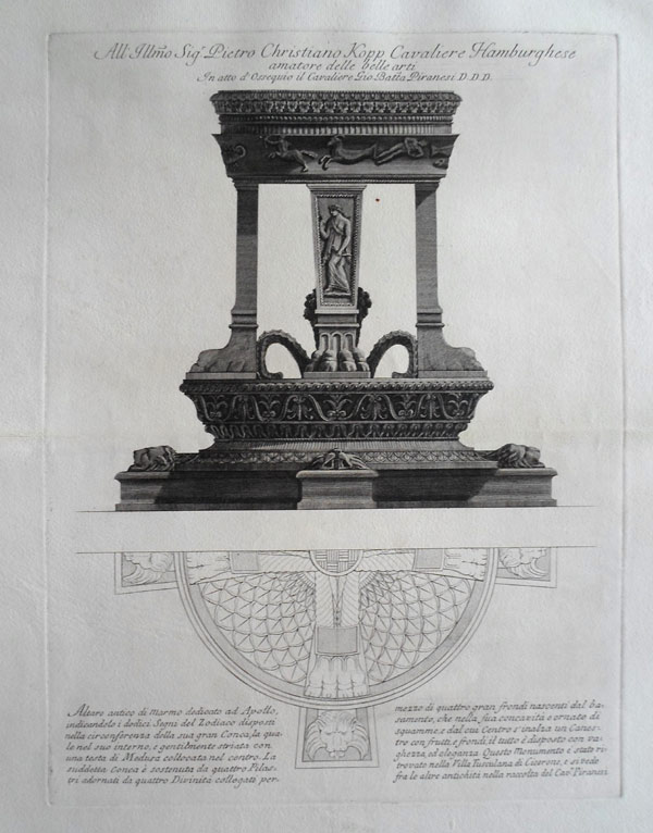 Giovanni Battista Piranesi Prints - Vasi, Candelabri. Marble Tripod dedicated to Apollo found at Cicero’s Villa. Wilton Ely 988