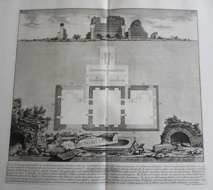 XL Pianta, e Spaccato delle tre sepolcrali , credute della Famiglia di Augusto - Giovanni Battista Piranesi Prints