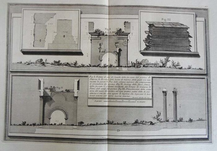 XLI. Fig. I. Veduta di uno de’fianchi della facciata del portico di Ottavia - Giovanni Battista Piranesi Prints
