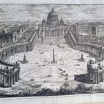 Veduta dell’ insigne Basilica Vaticana coll’ ampio Portico, e Piazza adjacente.