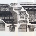 Plate XIX  various entablatures, capitals and ornamental fragments  from  S Pietro in Vaticano, SS Cosma e Damiano, Palazzo Farnese ,etc.