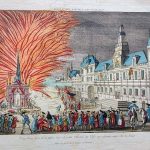 Vue d’un Feu d’Artifice tire devant l’Hotel de Ville en rejouissance de la Paix